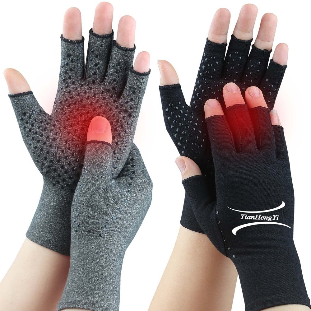 2 Pairs Arthritis Gloves for Pain Relief, Compression Gloves for Arthritis, Carpal Tunnel, Osteoarthritis, Joint, Typing, Driving, Fingerless Hand Gloves for Women Men (Grey1+Pure Black1, Small)