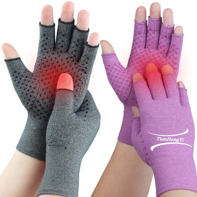 2 Pairs Arthritis Gloves for Pain Relief, Compression Gloves for Arthritis, Carpal Tunnel, Osteoarthritis, Joint, Typing, Driving, Fingerless Hand Gloves for Women Men (Grey1+Purple1, Small)