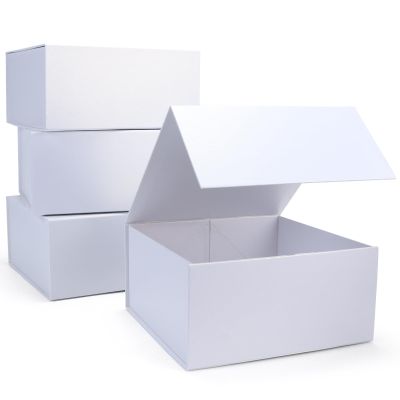 Giftgarden 4-Pack 8x8x4 White Gift Boxes with Magnetic Lids, Collapsible Magnet Clourse Square Gift Wrap Box for Presents, Birthday, Wedding, Bridesmaid Groomsman Proposal Box