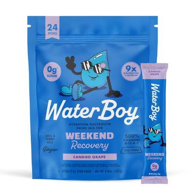 Waterboy Weekend Recovery | 3,187mg Electrolyte Powder Packets | Ginger + L-Theanine + Vitamins | No Sugar, All Natural, Gluten Free | 24 Drink Stick Mixes (Grape)