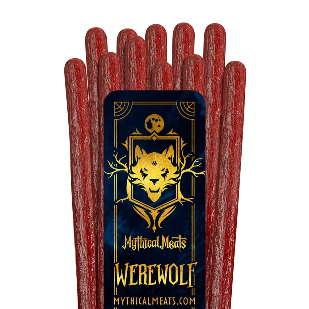 Mythical Meats Humanoid Flavor Werewolf 12-Pack Snack Sticks Venison Teriyaki and Beef Dried & Dehydrated Meats Seasoned to Perfection High Protein Snacks