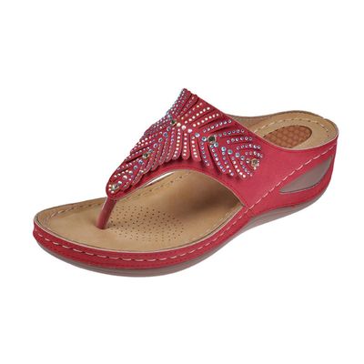 AOVIN Lightweight Comfortable Orthotic Walking Flip Flops Women, Arch Support Plantar Fasciitis Relieve Sandals Outdoor (Color : Red, Size : 9.5-10 US)