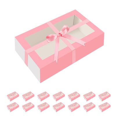 HAPPY POTATO 15 Pack Macaron Boxes for 12, 7.241.9 Inches, Macarons Packaging Boxes, Pink Macaron Gift Box with Window