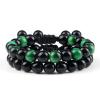 2pcs Men Shiny Black Natural Stone Beaded Bracelets Stone Obsidian Onyx Beads Bracelets Women Yoga,Green Tiger Eye view 1