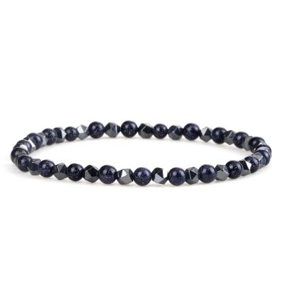 Men Irregular Hematite Beads Bracelet Women Natural Lava Bead Couple Bracelet,4mm Bluesandstone E