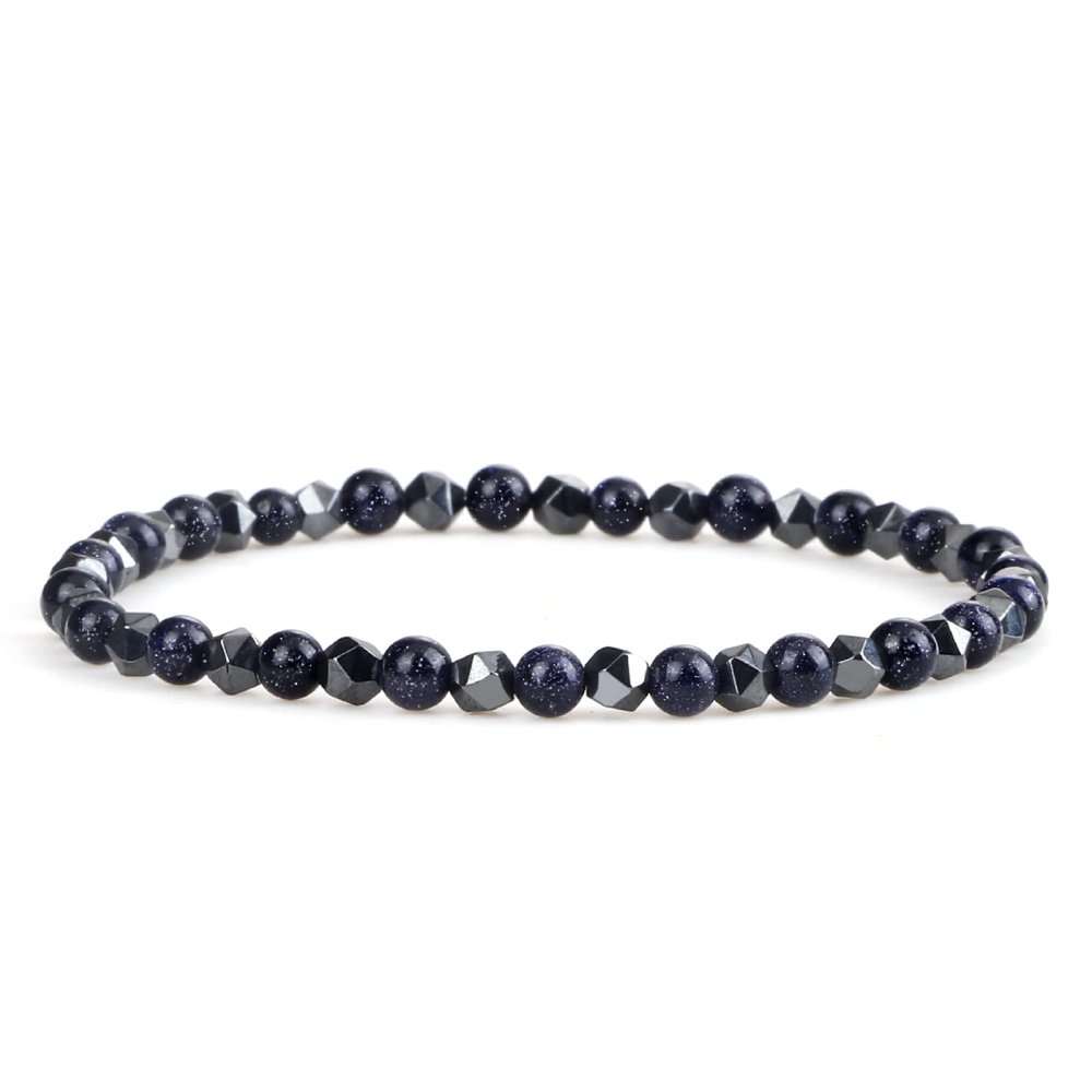 Men Irregular Hematite Beads Bracelet Women Natural Lava Bead Couple Bracelet,4mm Bluesandstone E