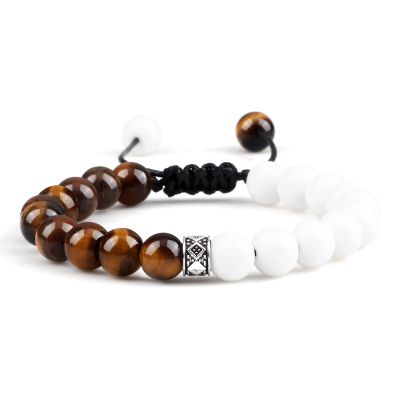 8mm Men Women Agates Onyx Beads Bracelet Bangles Natural Stone Chakra Buddha Adjustable Gifts,Brown Tiger Eye