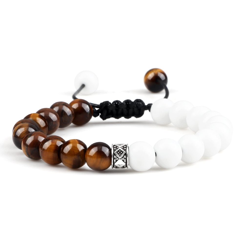 8mm Men Women Agates Onyx Beads Bracelet Bangles Natural Stone Chakra Buddha Adjustable Gifts,Brown Tiger Eye