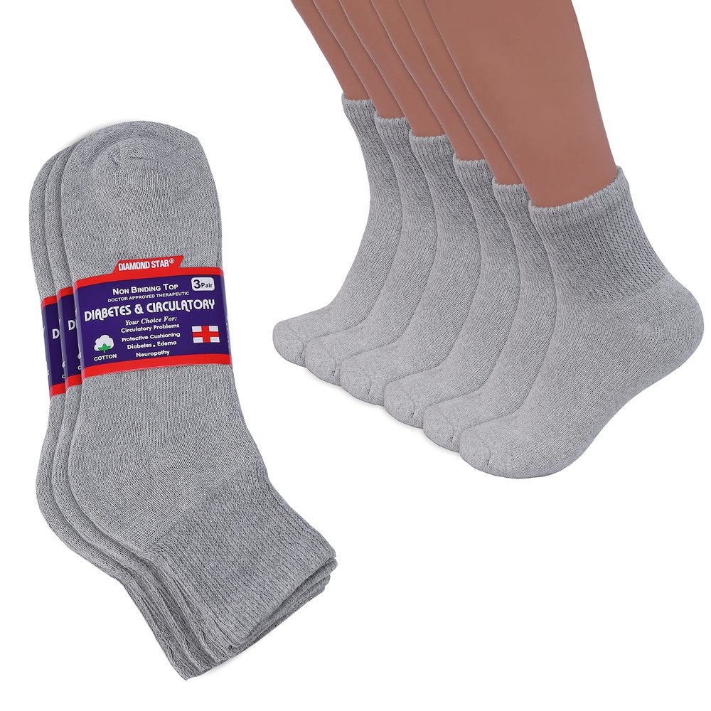 12 pairs Extra Wide Diabetic Cotton Socks -Quarter Non-Binding, Ankle Socks (Size 10-15) Grey