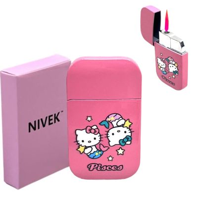NIVEK Kitty Cat Lighter Y2k 12 Consetellations Horoscope Astrology Zodiac Birth Signs Pretty Pink Flame Kawaii Collectable Japanese Cool Accesories (Pisces)