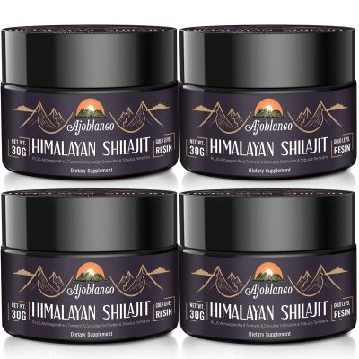 Ajoblanco 600mg Natural Himalayan Organic Shilajit Resin - Himalayan Gold Shilajit Resin with Organic Ayurvedic Blend in High Potency for Energy, Strength & Immunity, Pack of 4