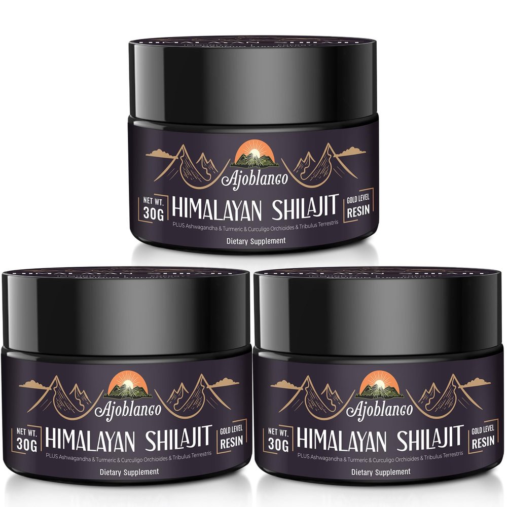 Ajoblanco 600mg Natural Himalayan Organic Shilajit Resin - Himalayan Gold Shilajit Resin with Organic Ayurvedic Blend in High Potency for Energy, Strength & Immunity, Pack of 3