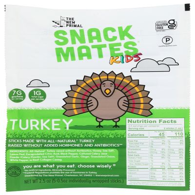 The New Primal Snack Mates Kids Turkey Stick, High Protein, Low Sugar, 2.5 Ounces (Pack Of 8)
