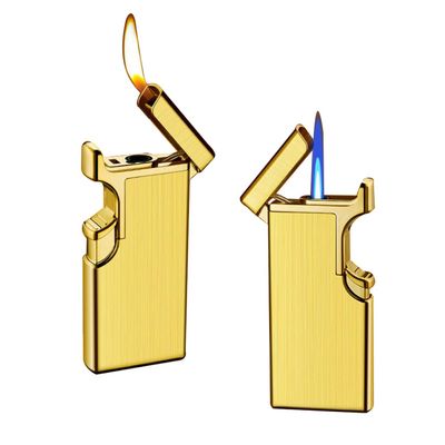 Torch Lighter, Straight Into The Open Flame Lighter, Windproof Gas Lighter, Mini Adjustable Butane Jet Flame Lighter, Double Fire Metal Lighters for Men Outdoor Indoor (Gold)