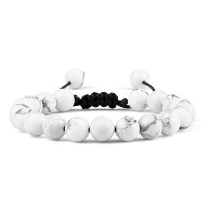 Adjustable Couples Bracelets 8mm Beads Black White Braiding Lovers Bracelet for Women Men Distance,White Pine