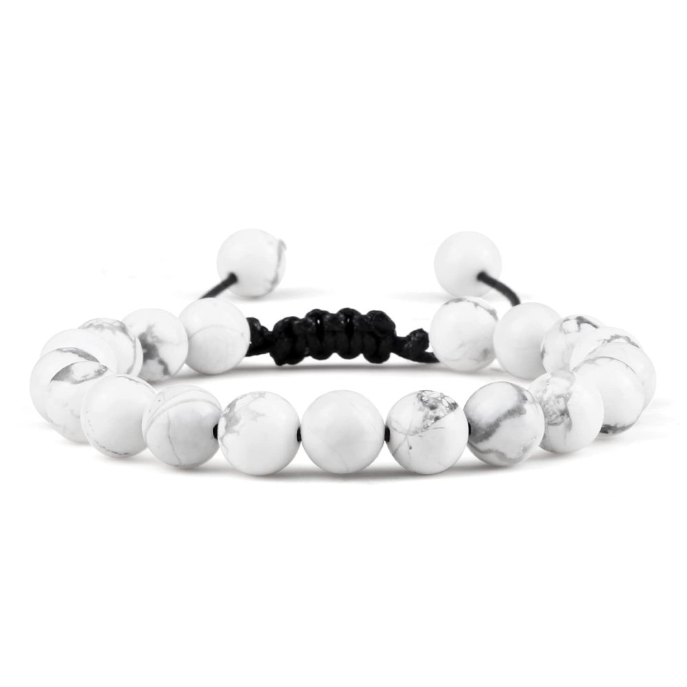 Adjustable Couples Bracelets 8mm Beads Black White Braiding Lovers Bracelet for Women Men Distance,White Pine