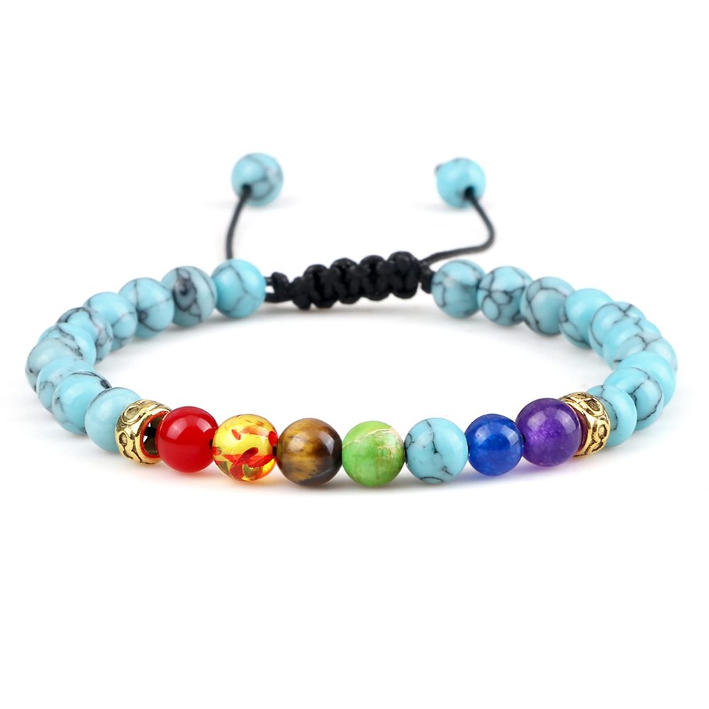 Chakra Beaded Bracelet for Women Men 6mm Natural Stone Agates Malachite Beads Bracelet Couple Yoga,Black Pine Blue