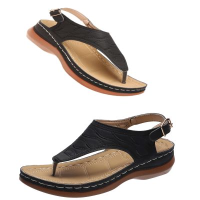 2023 New Summer Adjustable Anti-Slip Platforms Orthotic Wedge Sandals,Leather Orthopedic Arch Support Sandals,Diabetic Walking Sandals, Comfy Orthotic Sandals,Orthopedic Sandals for Women (black)
