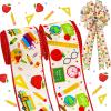 20 Yards Back to School Wired Edge Ribbons School Themed Decorative Fabric Ribbon School Supplies Pattern Wrapping Ribbon for DIY Crafts Bow Wreath Sewing Gift Wrapping,2 Styles view 1
