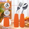 Ehucon Adaptive Utensils Angled Spoon and Fork for Hand Tremors Parkinsons,Weighted Utensils with Non-Slip Easy Grip Handles for Independent Eating (1pcs Spoon+1pcs Fork=2 pcs,Orange,Left Hand) view 2
