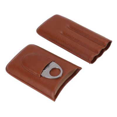 LYBLY 3 Finger Brown Leather Cigar Case, Portable Cigar Leather Carrying Case Travel Cigar Bag Holder Cigar Humidor with Silver for Men/360