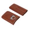 LYBLY 3 Finger Brown Leather Cigar Case, Portable Cigar Leather Carrying Case Travel Cigar Bag Holder Cigar Humidor with Silver for Men/360 view 1