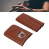 LYBLY 3 Finger Brown Leather Cigar Case, Portable Cigar Leather Carrying Case Travel Cigar Bag Holder Cigar Humidor with Silver for Men/360 view 2