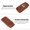 LYBLY 3 Finger Brown Leather Cigar Case, Portable Cigar Leather Carrying Case Travel Cigar Bag Holder Cigar Humidor with Silver for Men/360 view 4