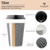 [400 SET]Harvest Pack 12 oz Disposable Coffee Cups, Insulated Ripple Double-Walled Paper Cup with Lid, Black and White Geometric, Tea Hot Chocolate Drinks To go coffee cups view 2