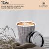 [400 SET]Harvest Pack 12 oz Disposable Coffee Cups, Insulated Ripple Double-Walled Paper Cup with Lid, Black and White Geometric, Tea Hot Chocolate Drinks To go coffee cups view 3