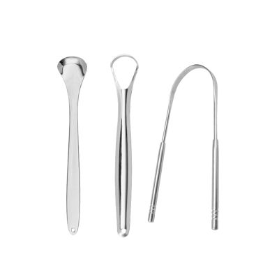 Angzhili 3 pcs Tongue Scraper, Stainless Steel Tongue Cleaner for Adults and Kids, Portable Tongue Brushes for Removing Bad Breath (Silver)