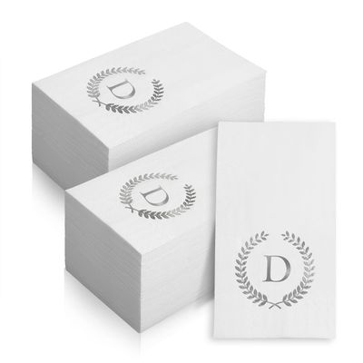 200 Pack Monogrammed Disposable Napkins Silver Foil Letter D Guest Napkins Initial Disposable Hand Paper Towels for Wedding Engagement Baby Shower Party Home Kitchen Bathroom Dinner Decorative Towels