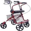 Bsetain Lightweight Steel Rollator Car 4 Wheels Foldable Walker with Reversible Cushion and Seat, Storage Shelf, Adjustable Handle Height (Color : Red) view 1