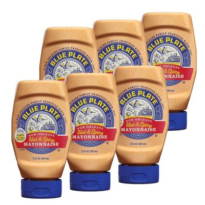 Blue Plate Hot & Spicy Mayonnaise, Rich and Creamy Mayo with a Southern Kick 12 Fl Oz Squeeze Bottle (Pack of 6)