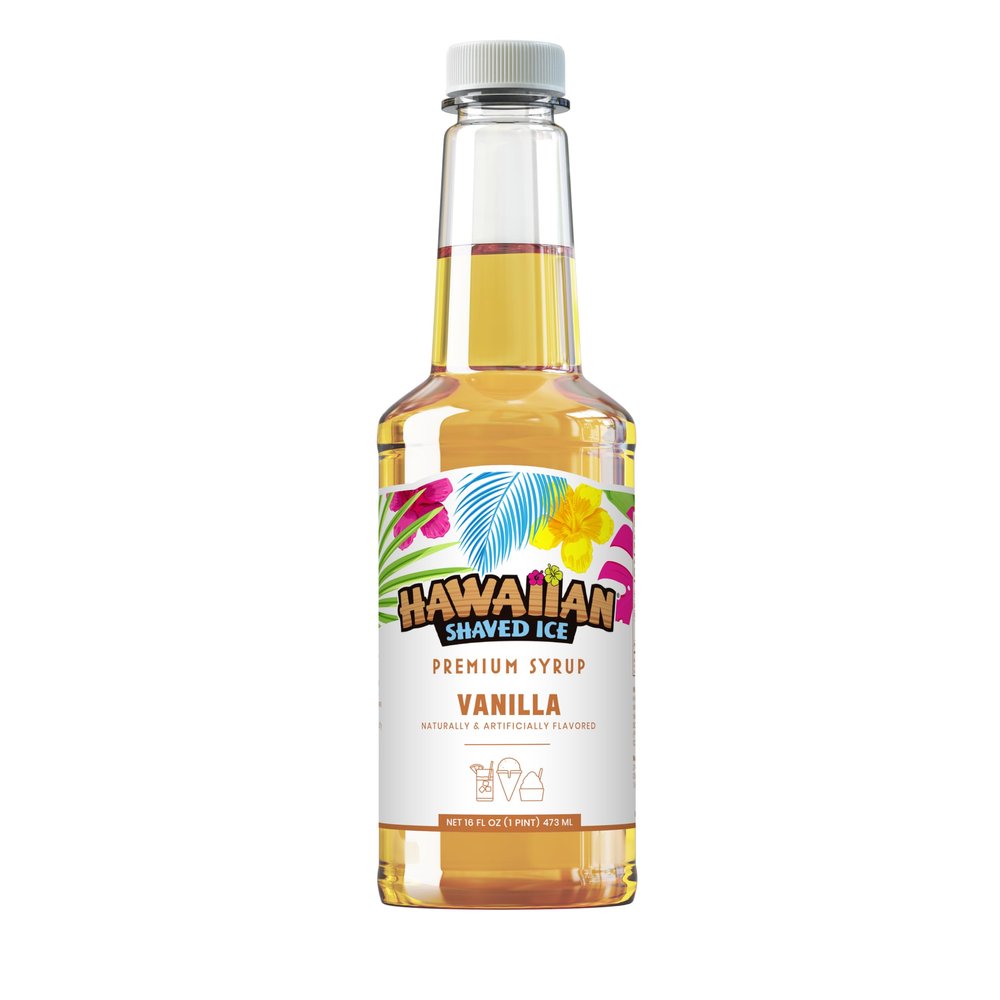 Hawaiian Shaved Ice Vanilla Syrup - Nut Soy Dairy Free - Flavor Fluffy & Crunchy Snow Cones - Shelf Stable - Makes 8 Servings - 16 ounces