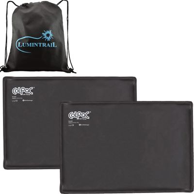 Chattanooga ColPac, Reusable Gel Ice Pack, Cold Therapy for Injury, Swelling, Bruises, Sprains, and Strains, 12.5" x 18.5" Oversize, 2 Pack Bundle, Black Polyurethane, with Lumintrail Drawstring Bag