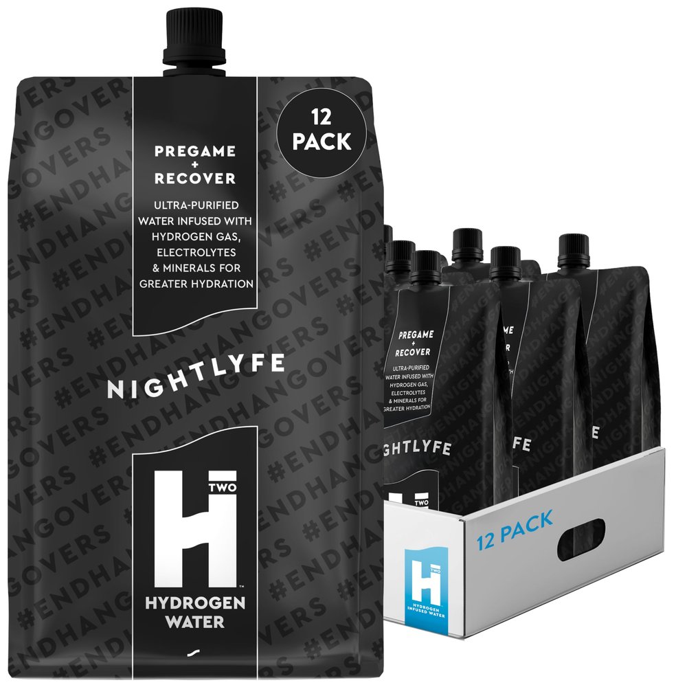 HTWO Molecular Hydrogen Water with Electrolytes, Nightlyfe Recovery, Pure Source & Ultra-Purified Hydration Packets, 16.9oz 12 Pack, Energy Sports Drink, Performance & Recovery Support, Alternative to Hydrogenated Tablet - no Prep/Mess
