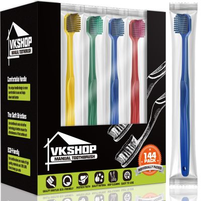 144 Bulk Disposable Toothbrushes, Individually Wrapped Travel Toothbrush Set for Adults Kids, Extra Soft Manual Toothbrushes Set (4 Colors)