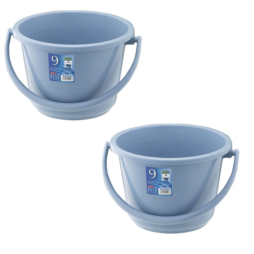 Lisberg 9WB Round Wide Bucket Body, Blue, 2.3 gal (9 L), Set of 2, Made in Japan, Handle, Food Sanitation Law Compliant Product, Easy to Hold, Simple, Outdoor, Standard, Classic, Commercial Use, Home