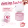 Denture Bath Case Cup Box Holder Storage Soak Container with Strainer Basket for Home or Travel Denture Cleaning (pink) view 3