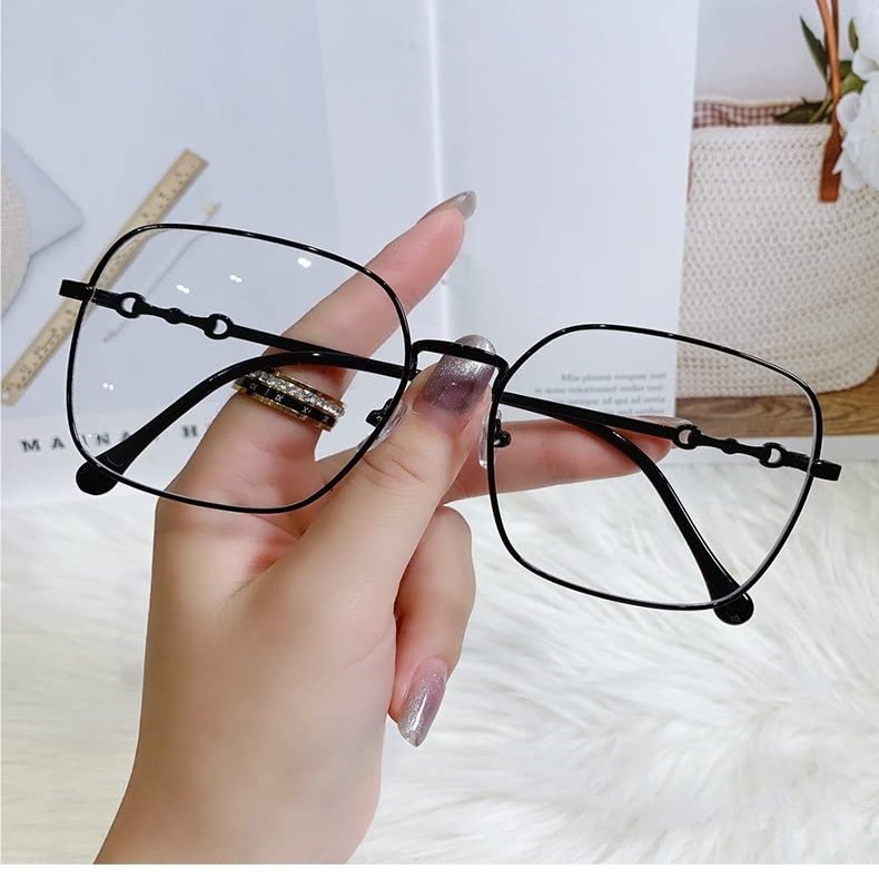 URISMO Stylish Oversized Metal Frame Reading Glasses, Large Square Blue Light Blocking HD Reader, Anti Eye Strain Eyeglasses (Color : Black-Gold, Size : +150)