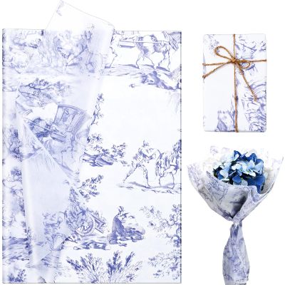 100 Sheets Vintage French Toile Tissue Paper for Gift Wrapping Rustic Decorative Tissue Paper for Wedding Birthday Baby Shower DIY Craft, 20 14 Inches