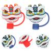 4pcs Lion Straw Tips Covers Reusable Drinking Straw Lids Cute Lion Dance Accessories Straw Toppers Cups Party Supplies Decorations view 4