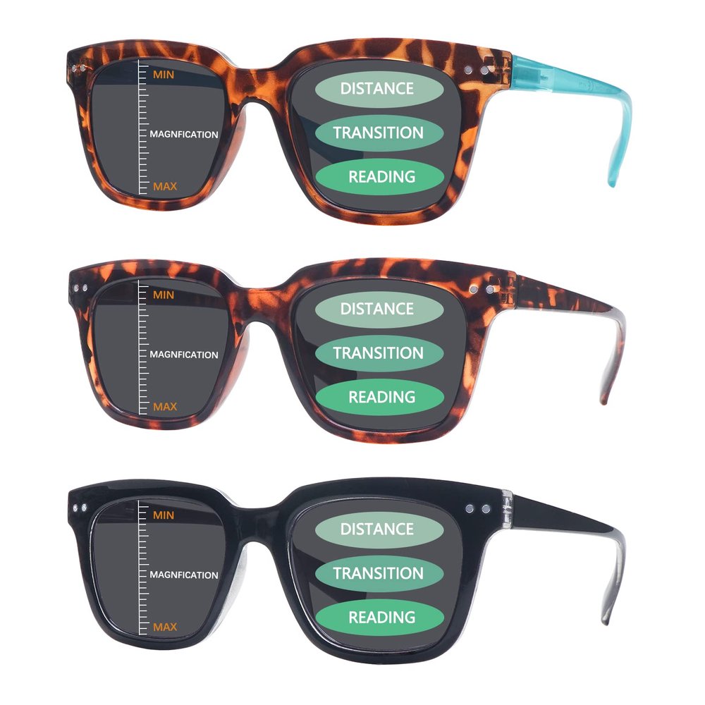 fadbon 3 Pack Progressive Multifocus Reading Sunglasses for Women Men UV Protection Multifocal Top Clear Trifocal Sun Readers (3c, 2.75, multiplier_x)