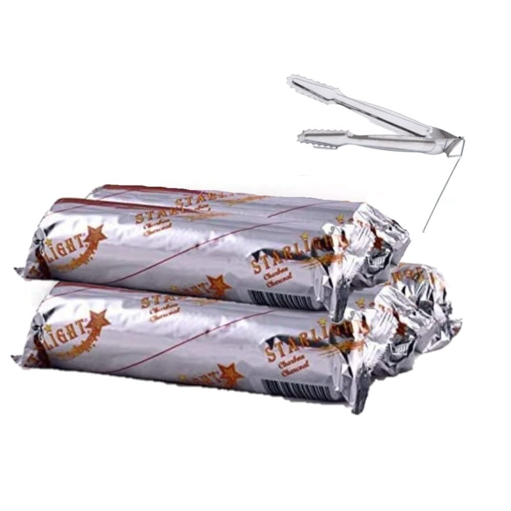 5 Rolls of Starlight Charcoal Instant Burn Incense with Tong 5 Aluminum foil Wrapped Rolls of 10 charcoals Each, for a Total of 50 charcoals (40 MM)