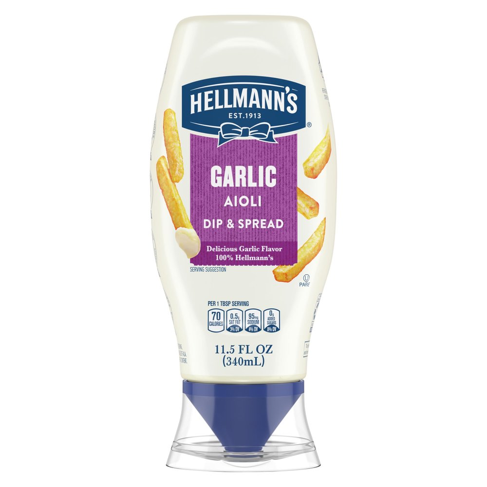 Hellmann's Garlic Dip & Spread 12 Piece Garlic Aioli for French Fries, Sandwiches, Burgers & More Made With 100% Certified Vegan Ingredients 11.5 oz