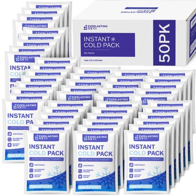 50 Pack - Instant Cold Packs - Instant Ice Packs for Injuries | Disposable Cold Compress Ice Pack for Pain Relief, Swelling, Inflammation, Sprains, Toothache - Cold Pack for Athletes