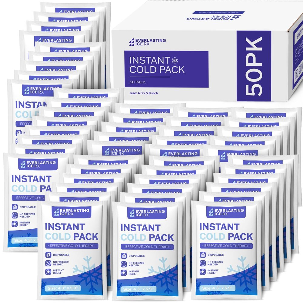 50 Pack - Instant Cold Packs - Instant Ice Packs for Injuries | Disposable Cold Compress Ice Pack for Pain Relief, Swelling, Inflammation, Sprains, Toothache - Cold Pack for Athletes