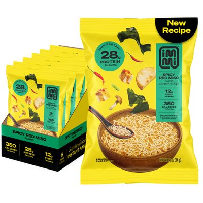 Immi Spicy Red Miso Ramen  Improved Taste, Better Texture & More Protein  Vegan, High Protein Ramen Noodles  Low Carb, Zero Sugar  Healthy Keto-Friendly Ramen Bowl, 6-Pack