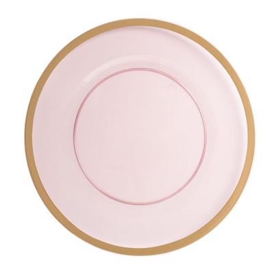EcoQuality 13" inch Round Pink Plastic Charger Plates with Gold Rim - China Like Party Plates, Heavy Duty Large Disposable Dinner Plates, Reusable Salad Plate, Wedding, Catering, Dinnerware (44 Pack)